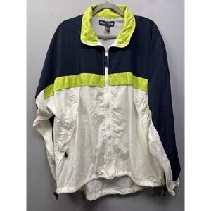 Pure Water Windbreaker Jacket Mens Large Full‎ Zip White Blue Green Pockets
